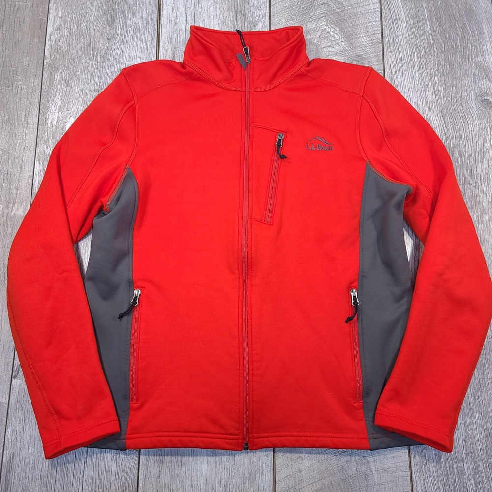 L.L. Bean Softshell Fleece Jacket Mens Large Red Grey Full Zip Activewear